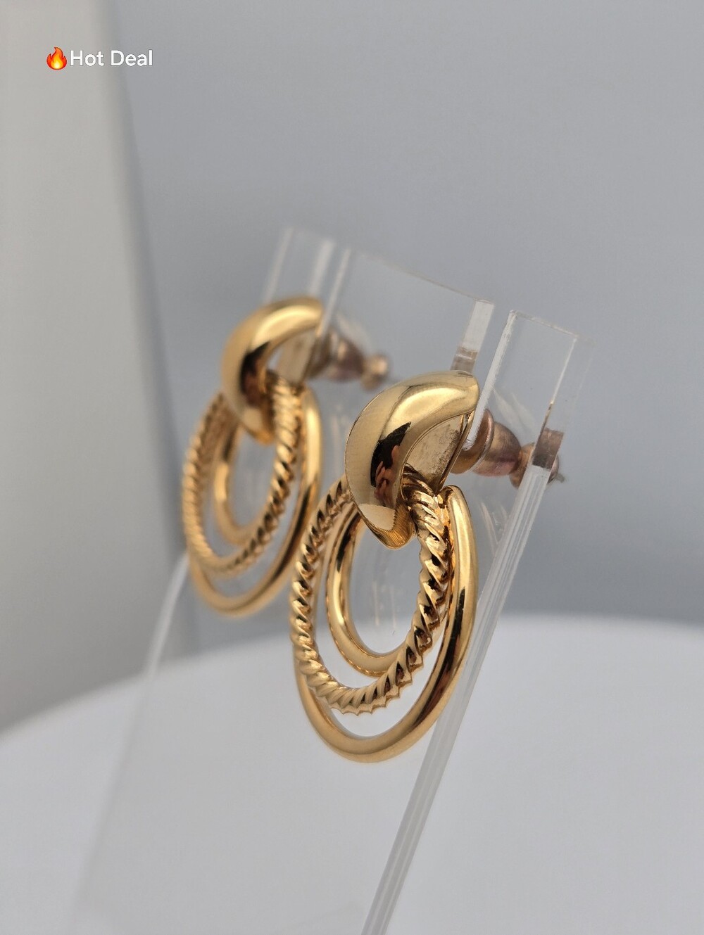 Door Knocker Post Earrings Rope Twist 1 1/8" NWT Vintage Style Gold Tone - Picture 9 of 10